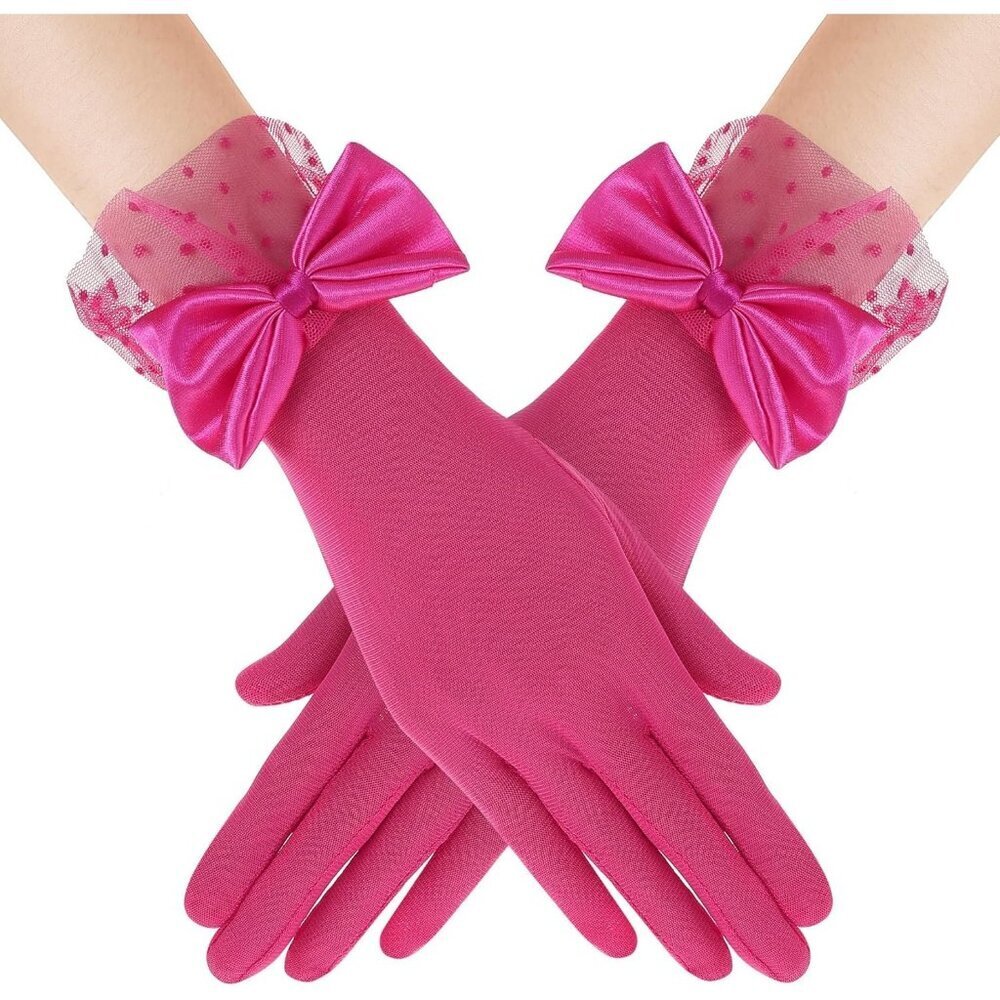 Women's Bow Gloves Rose Red Short Lace Evening Wedding Accessories Party Prom
